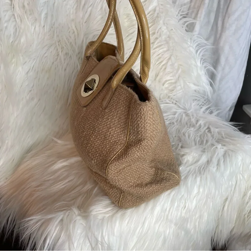 Kate spade tweed wool burlap and‎ patent leather large Slouchy Satchel tote